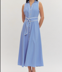 Solid Sleeveless Midi Dress Featuring Contrast Binding