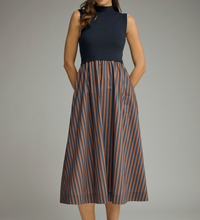 Solid Mock Neck Sleeveless Midi Dress-Navy