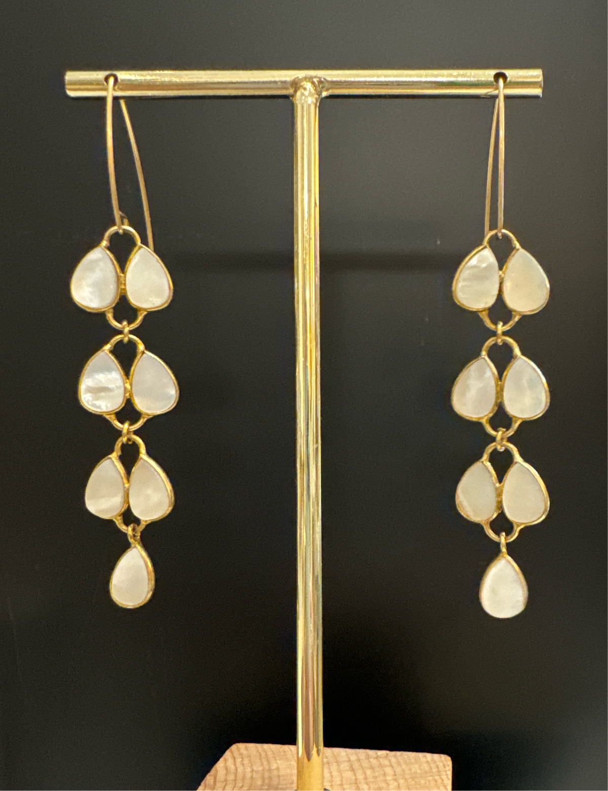 ALD mother of pearl waterfall stone drop earrings