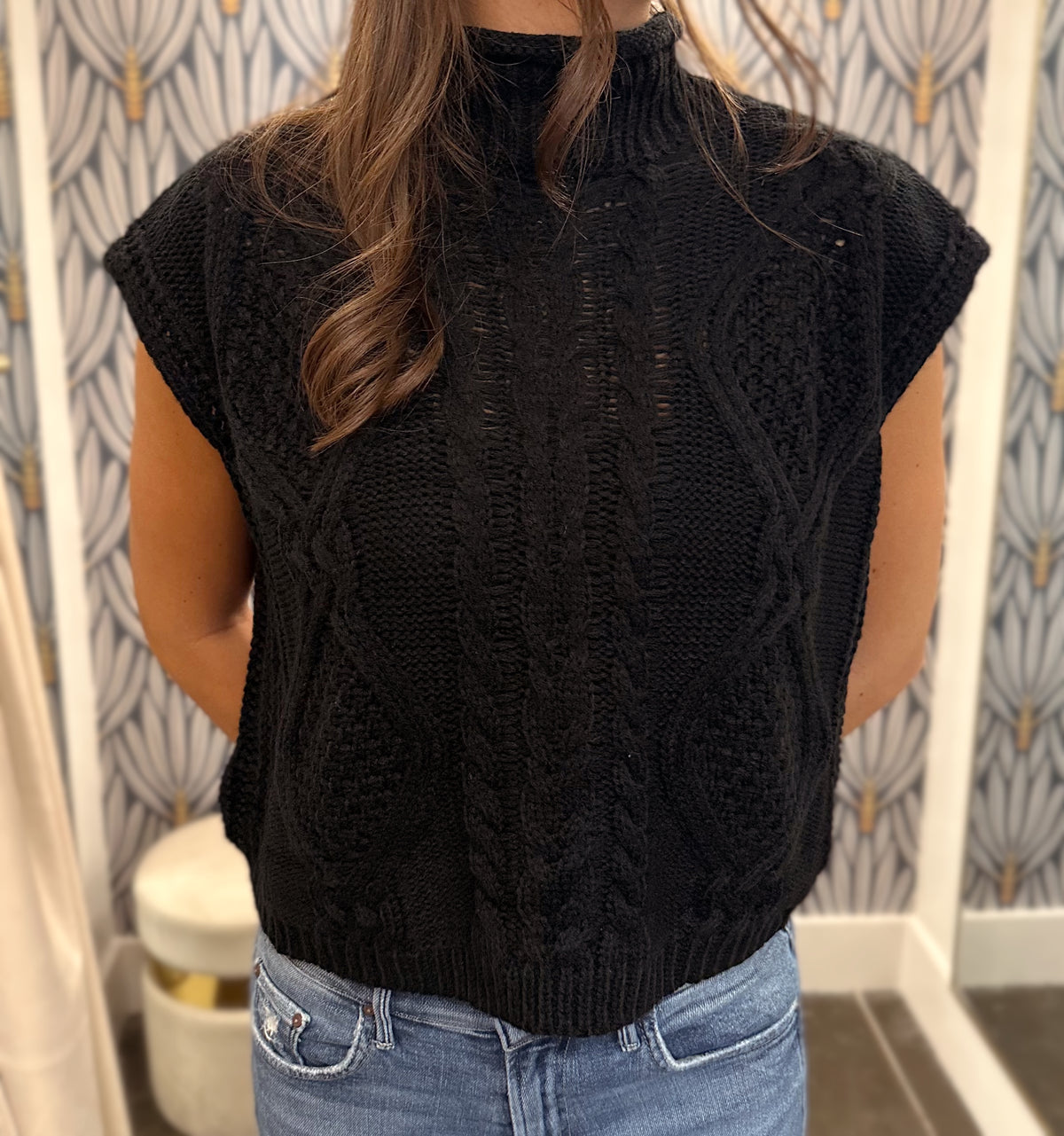 She + Sky Sleeveless Mock Sweater Vest