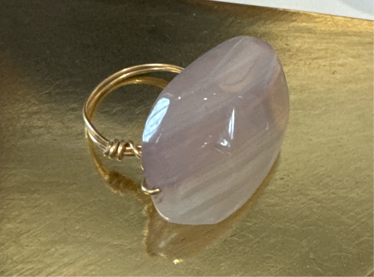 ALD light color rose quartz w gold filled ring