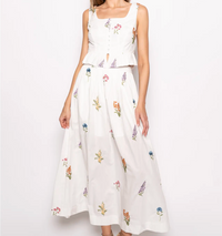 Floral Front Button Ruffle Crop Top with Matching Maxi Skirt-Set