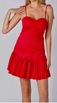 Sweetheart Neckline Pleats Mini Dress Game Day-Red