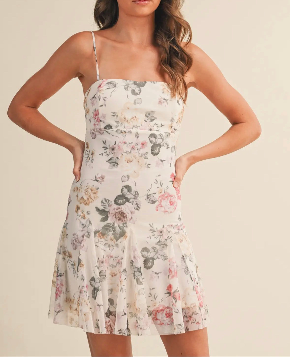 Floral Mesh Flare Mini Dress
