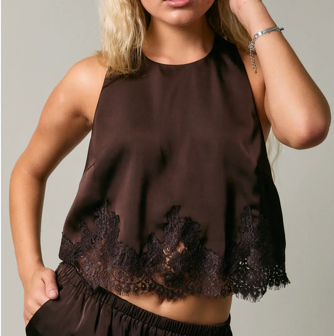 Halter Neck Lace Trim Detail Sleeveless Top