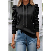 Hooded Solid Color Long Sleeve Sweatshirt | Black