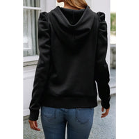 Hooded Solid Color Long Sleeve Sweatshirt | Black