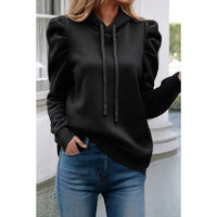 Hooded Solid Color Long Sleeve Sweatshirt | Black