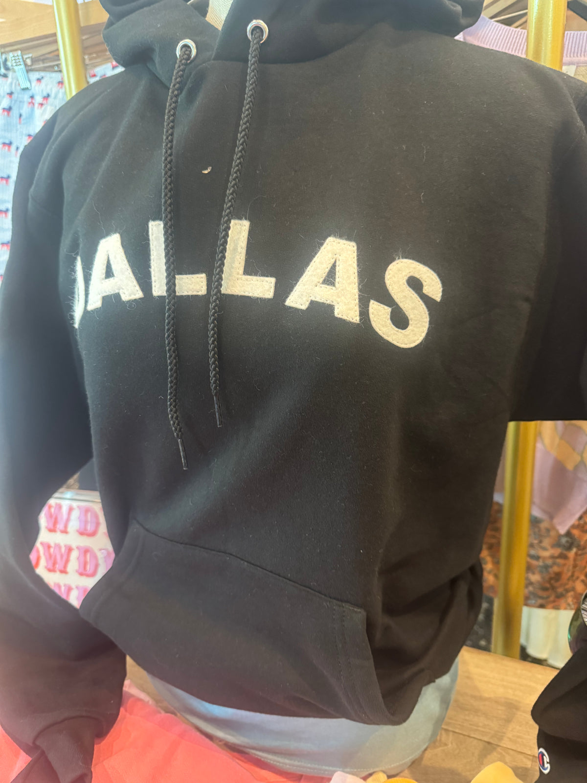 Dallas Hoodie Black - Hand sewed letters with pegasus patch