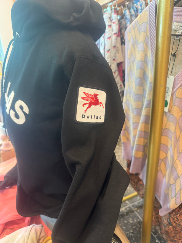 Dallas Hoodie Black - Hand sewed letters with pegasus patch