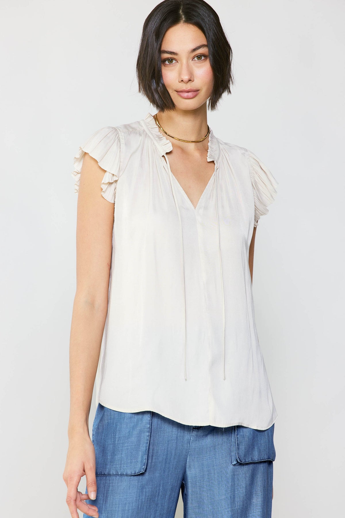 Current Air Margot Pleated Short Sleeve Blouse