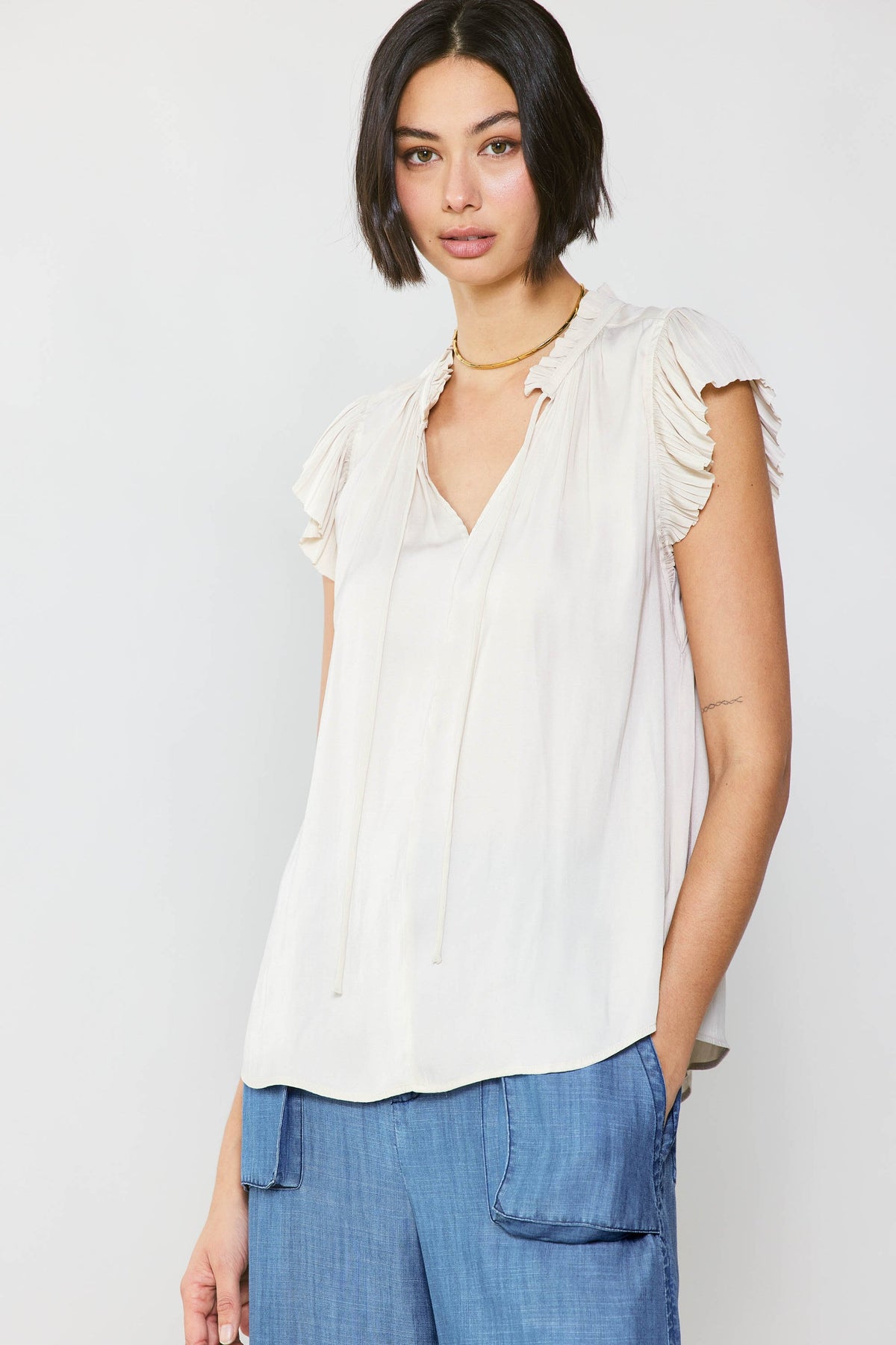 Current Air Margot Pleated Short Sleeve Blouse