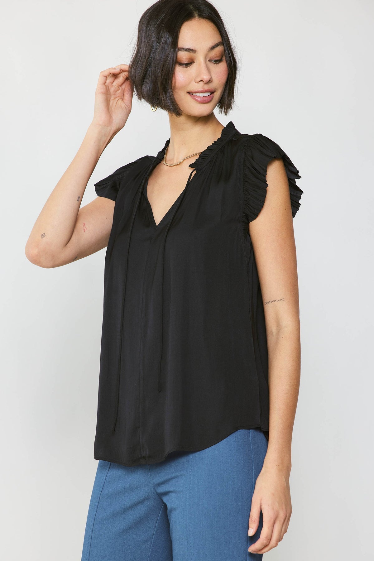 Current Air Margot Pleated Short Sleeve Blouse