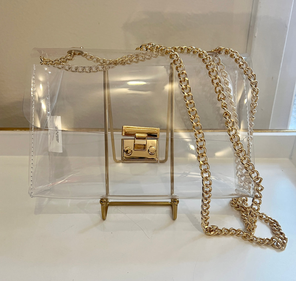 Clear Purse Clear Clutch Double Gold Chain
