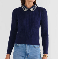 Jeweled Collar Cable Sweater