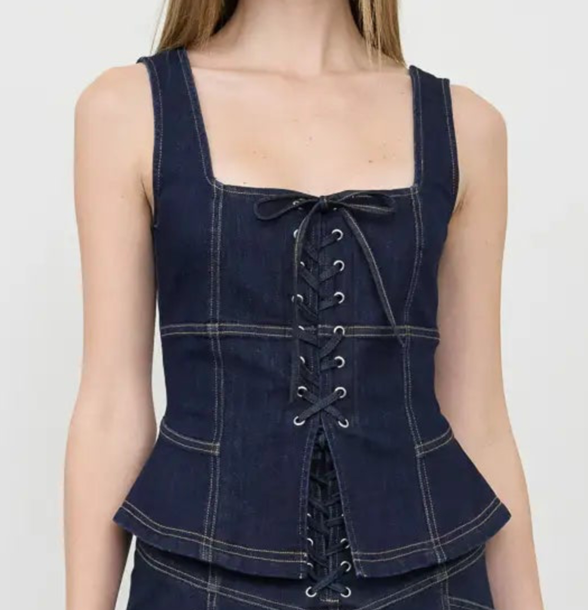 Lace-Up Denim Corset Top