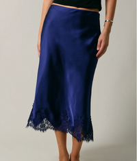 Lace Trim Bias Cut Midi Skirt