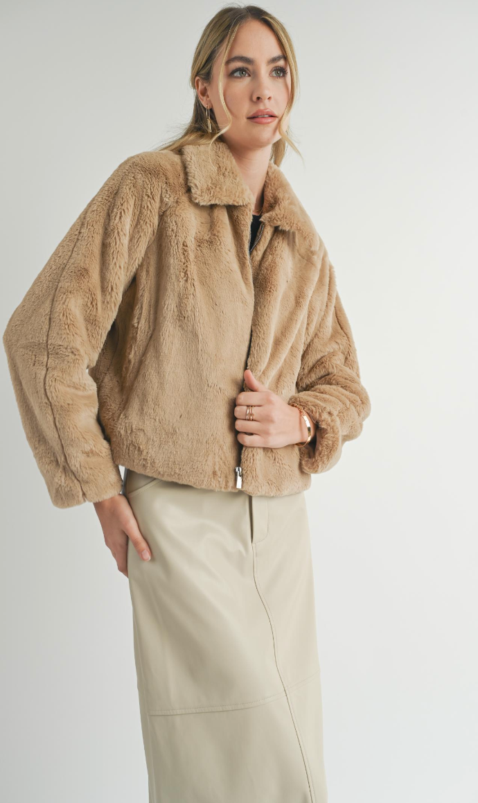 Sadie & Sage Libby Faux Fur Jacket Taupe