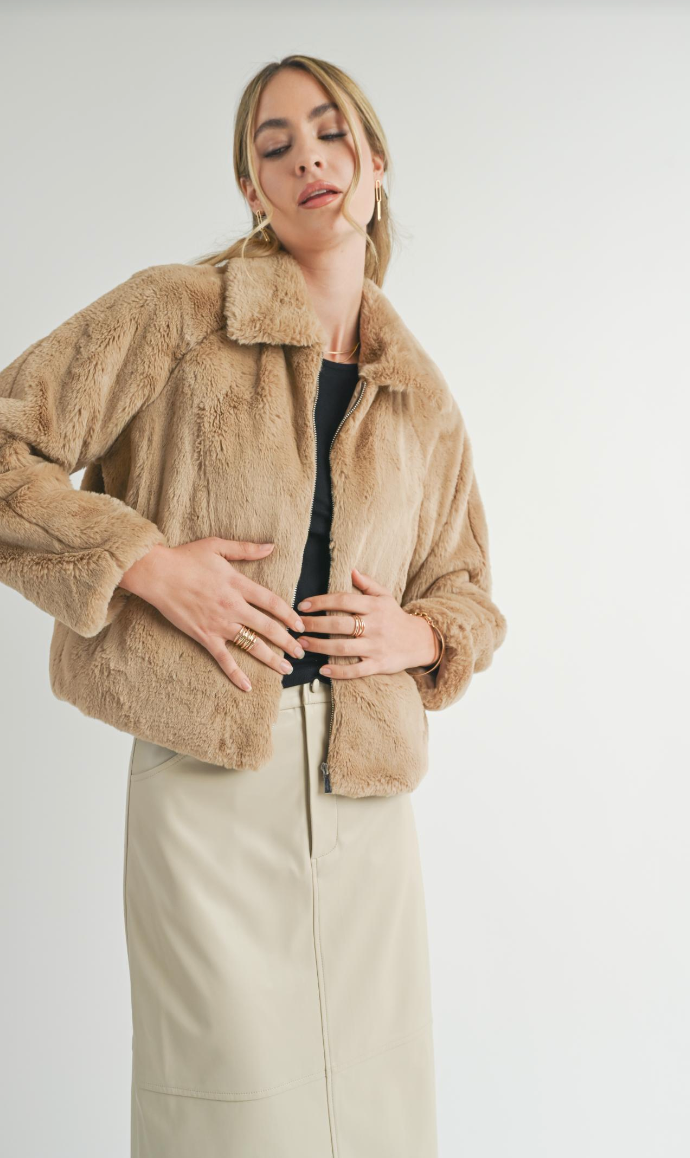 Sadie & Sage Libby Faux Fur Jacket Taupe