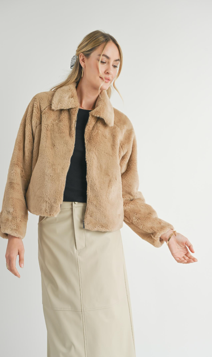 Sadie & Sage Libby Faux Fur Jacket Taupe