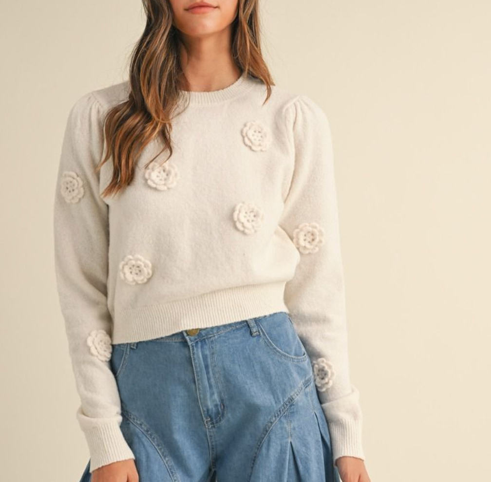 Floral Applique Knit Sweater Top