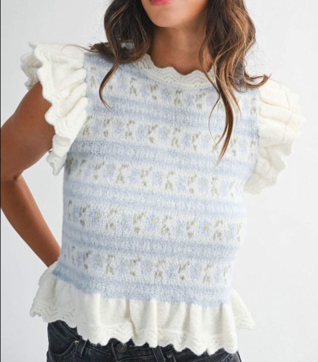 Mable Jacquard Ruffle Knit Sweater