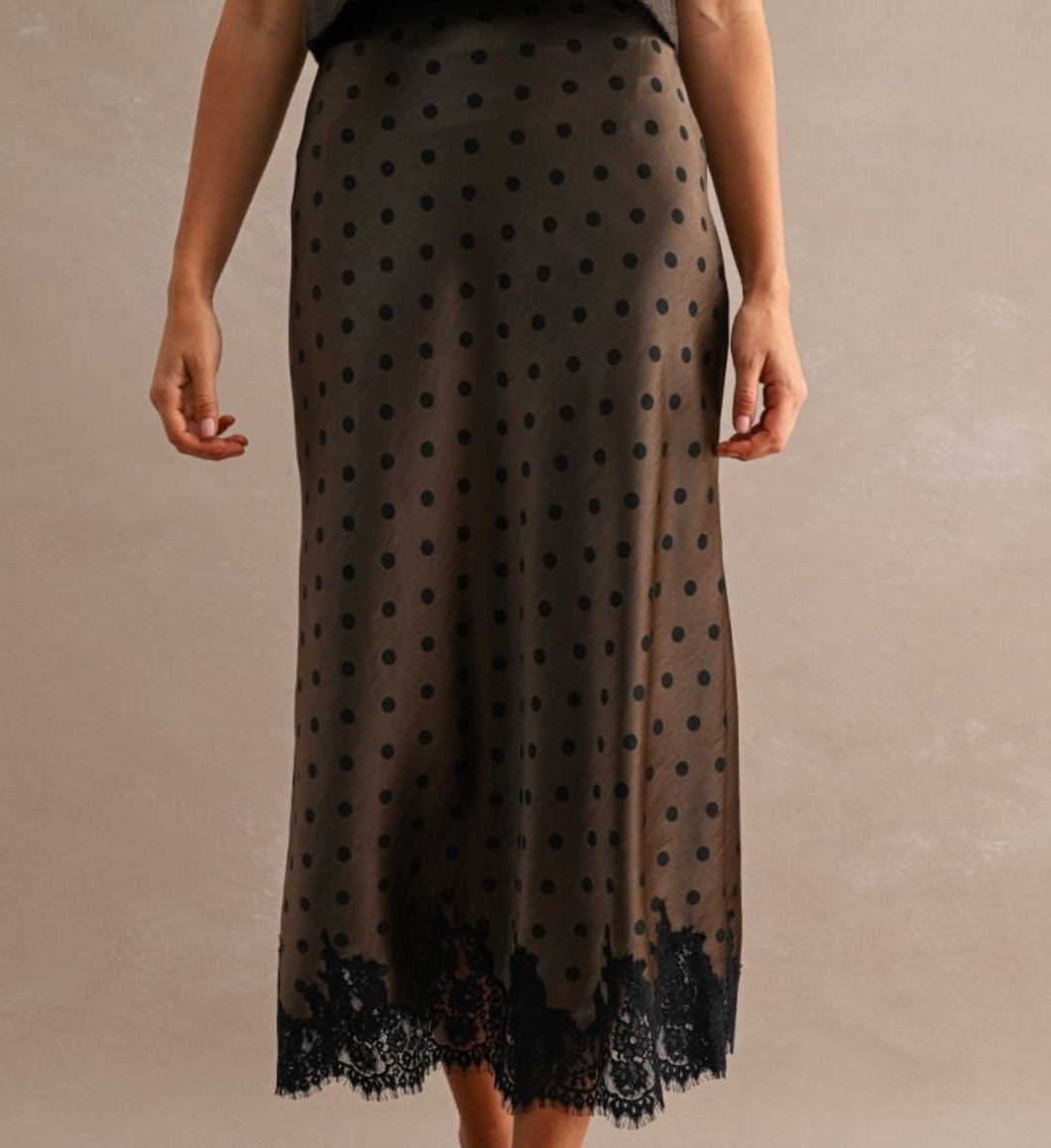 Satin Polka Dot Lace Trim Skirt