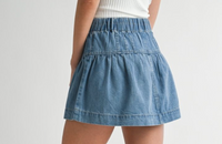 Pleated Yoke Denim Mini Skort