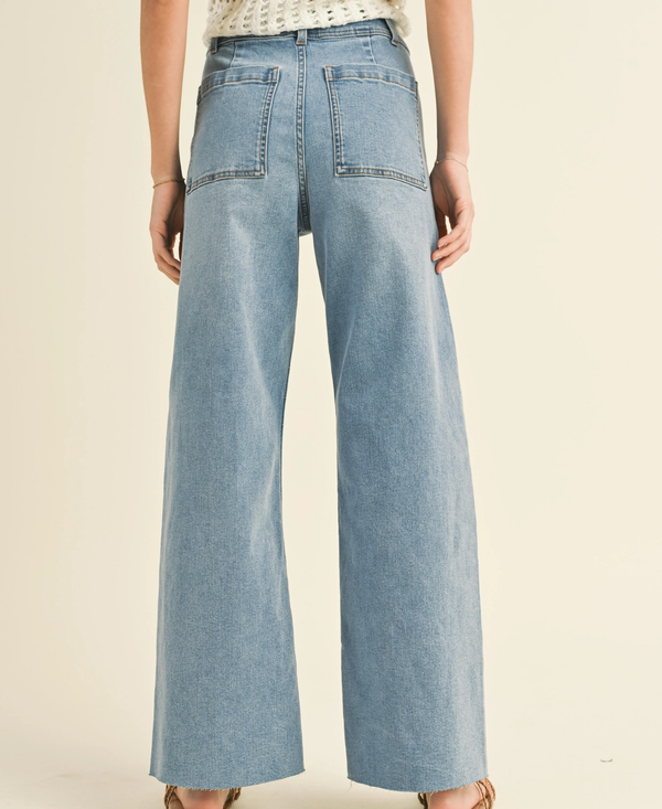 Straight Wide Leg Denim Pants