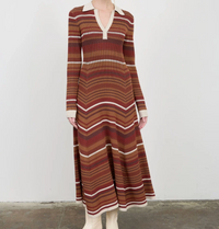 Long Sleeve Collar Knit Midi Dress