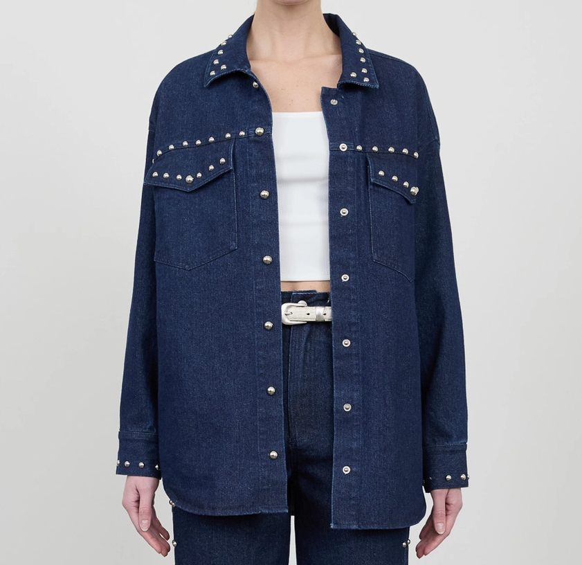Button-Up Studded Denim Jacket