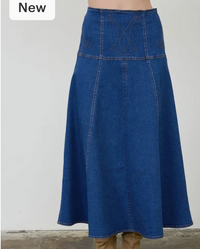 Denim Embroidered Detailed Midi Skirt