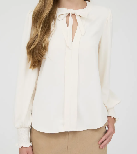 Necktie Long Sleeve with Smocked Cuff Top