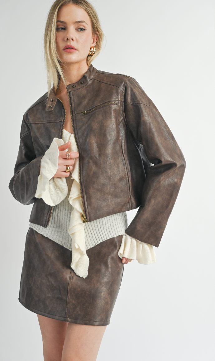 Sage The Label - Rebel Vegan Leather Biker Jacket Chocolate
