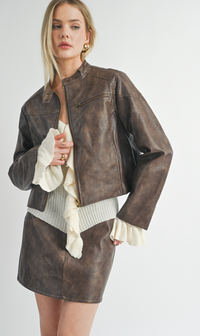 Sage The Label - Rebel Vegan Leather Biker Jacket Chocolate