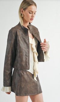 Sage The Label - Rebel Vegan Leather Biker Jacket Chocolate