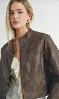Sage The Label - Rebel Vegan Leather Biker Jacket Chocolate