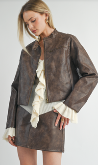 Sage The Label - Rebel Vegan Leather Biker Jacket Chocolate