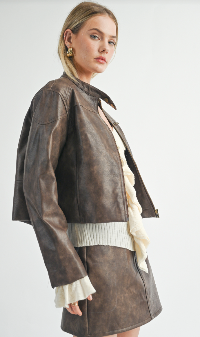 Sage The Label - Rebel Vegan Leather Biker Jacket Chocolate