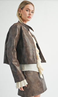 Sage The Label - Rebel Vegan Leather Biker Jacket Chocolate