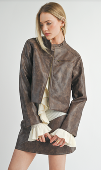Sage The Label - Rebel Vegan Leather Biker Jacket Chocolate