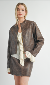 Sage The Label - Rebel Vegan Leather Biker Jacket Chocolate