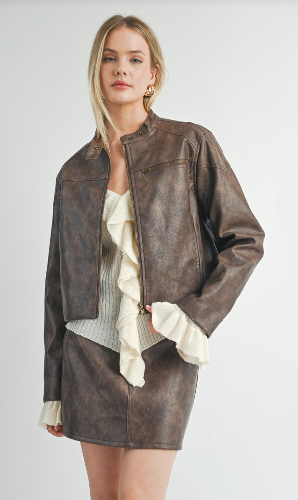 Sage The Label - Rebel Vegan Leather Biker Jacket Chocolate