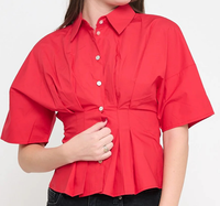 Red Poplin Pin-Tucked Shirt