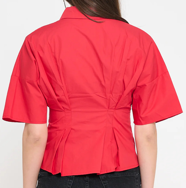 Red Poplin Pin-Tucked Shirt