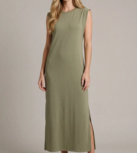 Sleeveless Side Slit Midi Dress-Olive