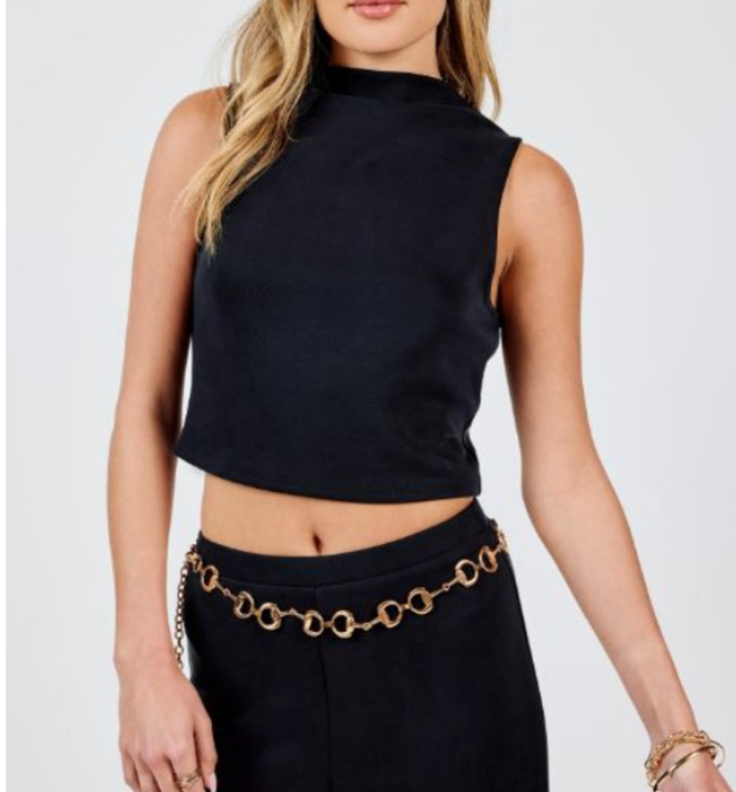 Hustle High Neck SLV Less Crop Top