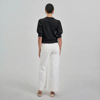 Satin Bow Tie Neck Sweater Cardigan - Black
