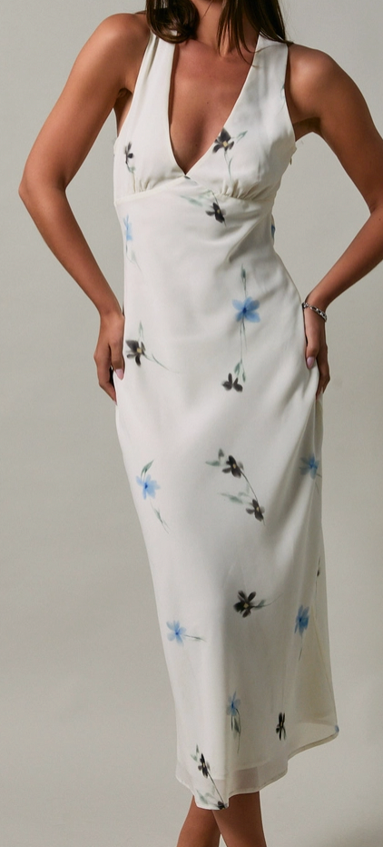 Sleeveless V-Neck Open Back Midi Dress