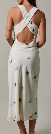 Sleeveless V-Neck Open Back Midi Dress